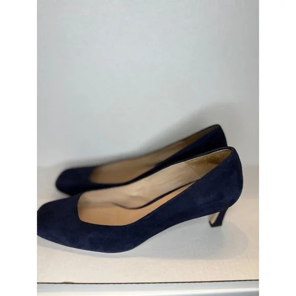 Stuart Weitzman Navy Blue Suede Square Toe Kitten Heel Pumps Shoes Womens 41 - Picture 7 of 7